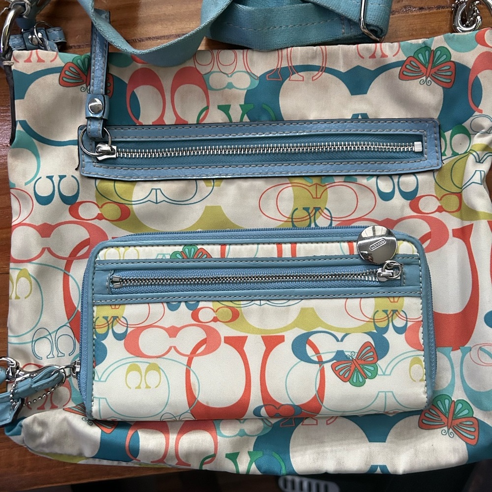 Authentic Coach fabric handbag and wallet